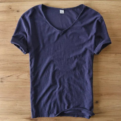 100% Cotton Short Sleeve V-Neck T Shirt Men Solid White Men T-Shirt Summer Comfortable and Breathable Soft Tshirt Mens Camiseta