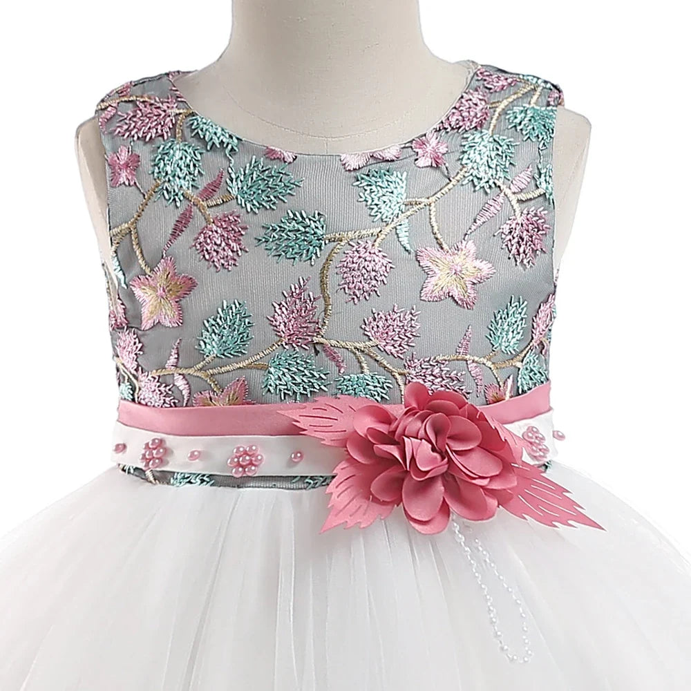 Summer Kids Girl Dress Embroidery Flower Girls Birthday Party Dresses Children Princess Prom Costums Formal Clothes 3 8 Years