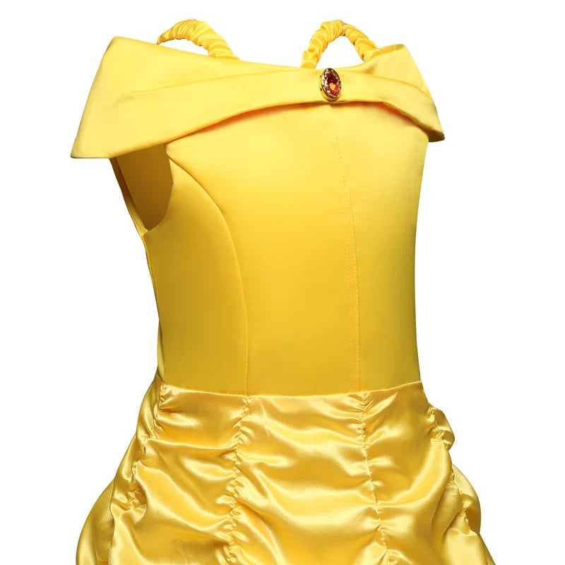 Belle Princess Dress Girls Dresses for Beauty and the Beast Kids Party Clothing Magic Stick Crown Children Costume