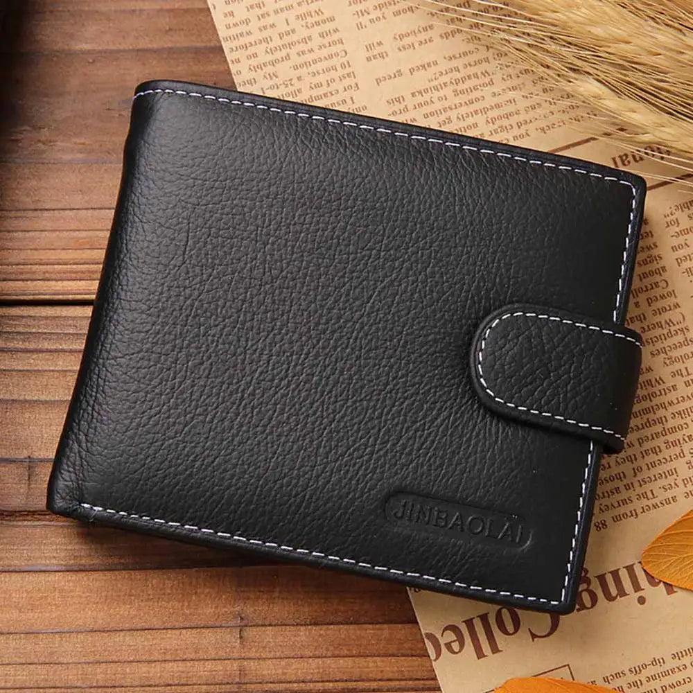 Retro Men Wallets Genuine Leather Card Horder Short Zipper Buckle Male Wallet Coin Pocket Photo Holder Men's Wallet