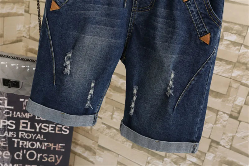 Large Size Women Fat MM Summer Students Denim Shorts Female Five Points Wide Leg Harem Trousers MZ1573