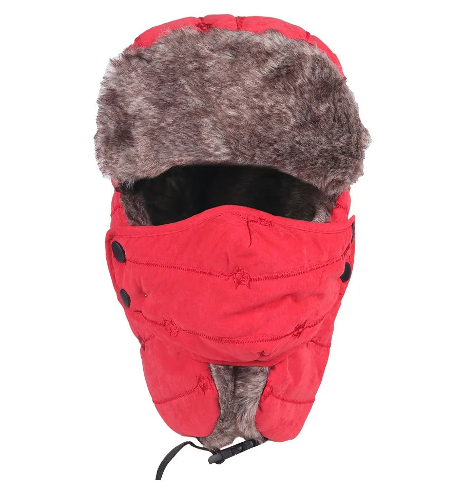 Men's Warm Chunky Trapper Hat Removable Windproof Winter Russian Hats with Mask Ushanka Hat