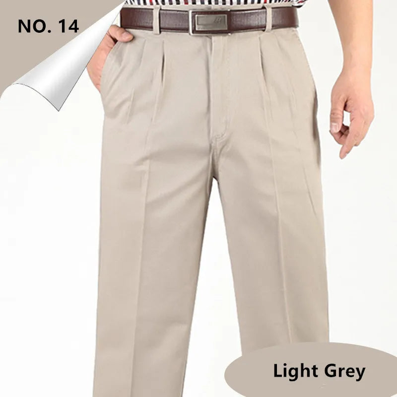 Men Pants Thin Summer Cotton Straight Trousers Plus Size 40 42 44 46 Business Hombre Beige Grey Dark Blue Office Formal Pantolon