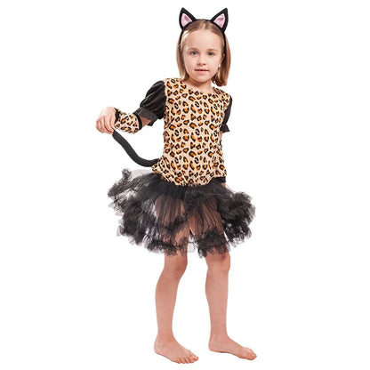 Cute Cartoon Animal Cosplay Girls Tiger Leopard Dress Halloween costume for Girl Christmas Carnival Outfit Headband