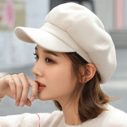 Beret Hat Autumn Winter Hats for Women Solid Plain Octagonal  Cap Men Lady Casual Wool Hat Winter Beret Women Painter Cap