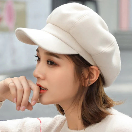 Beret Hat Autumn Winter Hats for Women Solid Plain Octagonal  Cap Men Lady Casual Wool Hat Winter Beret Women Painter Cap