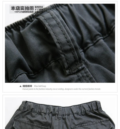 Male Shorts Multi Pocket Summer Loose Zipper Breeches Khaki Grey Plus Size Short Pant Casual Cotton Black Long Mens Cargo Shorts
