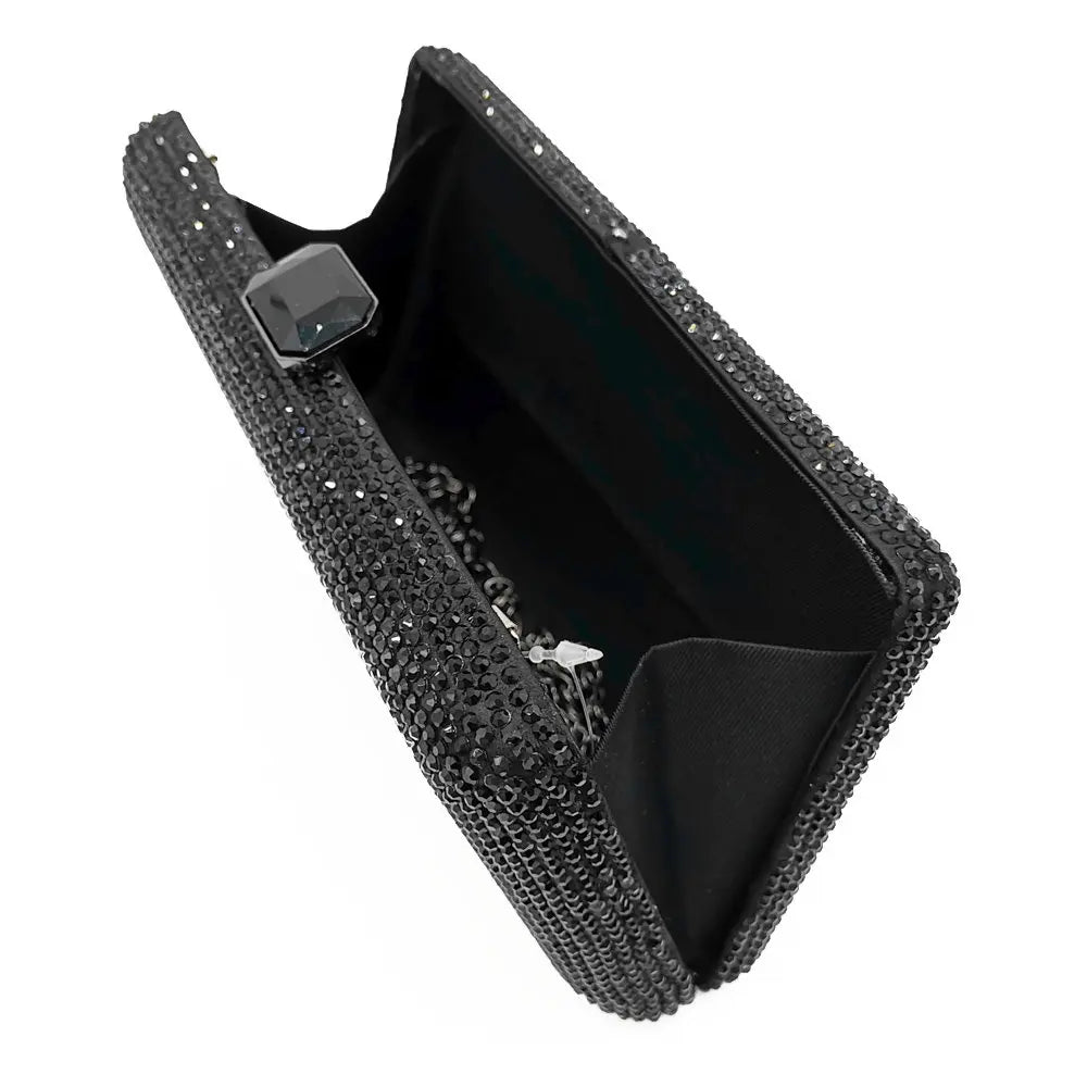 Women Black Crystal Clutch Evening Bags Wedding Bridal Rhinestone Box Handbags Party Dinner Diamond Clutch Purse