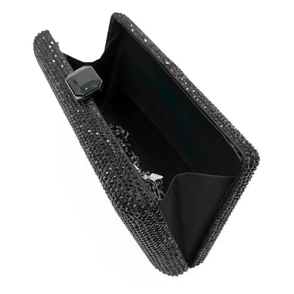 Women Black Crystal Clutch Evening Bags Wedding Bridal Rhinestone Box Handbags Party Dinner Diamond Clutch Purse