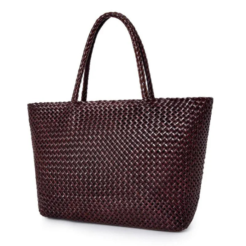 Women Leather Handbag Romantic Big Handmade Woven Totes Female Cowhide Big Holiday Bucket Bag Causal Beach Shoulder Handbags