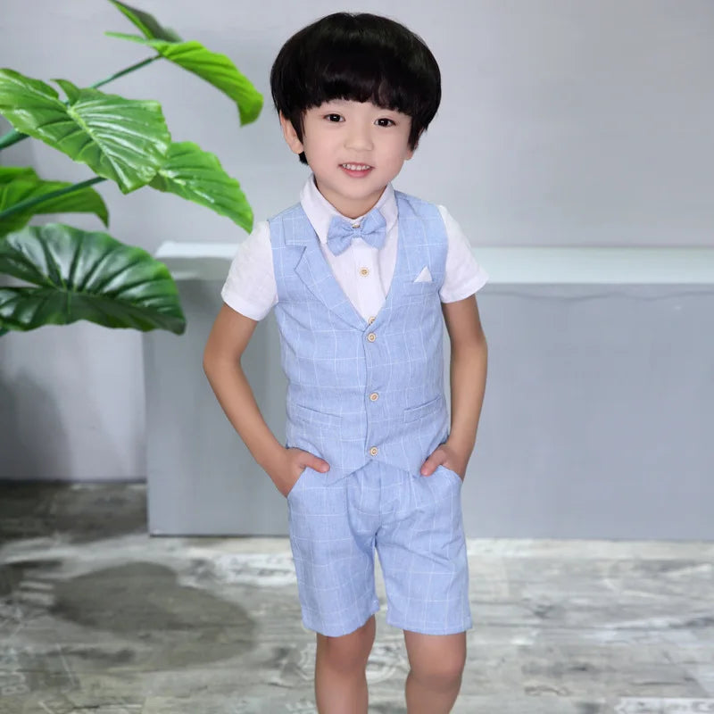 Boys Vest Suit for Wedding Kids 2PCS Vest+Shorts Gentleman Party Dress Boys Formal Suit Children's Day Graduation Tuxedo Costume