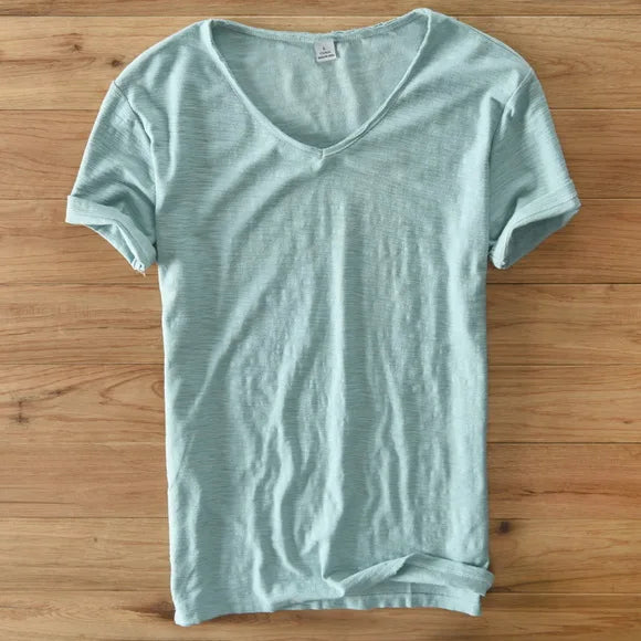 100% Cotton Short Sleeve V-Neck T Shirt Men Solid White Men T-Shirt Summer Comfortable and Breathable Soft Tshirt Mens Camiseta