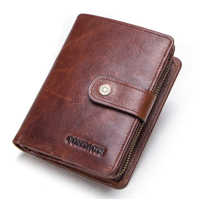 Genuine Leather RFID Vintage Wallet Men With Coin Pocket Short Wallets Small Zipper Wallet With Card Holders Man Purse