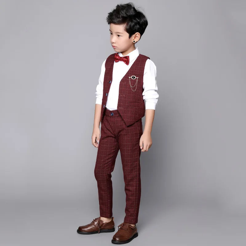Flower Boys Clothing Set School Kids Wedding Formal Dress Vest Pants 2Pcs Suit Children Birtdahy Prom Ceremony Costume