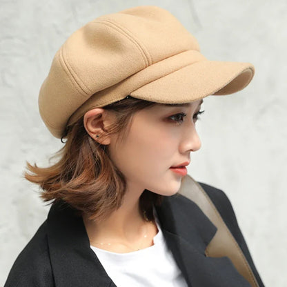 Beret Hat Autumn Winter Hats for Women Solid Plain Octagonal  Cap Men Lady Casual Wool Hat Winter Beret Women Painter Cap