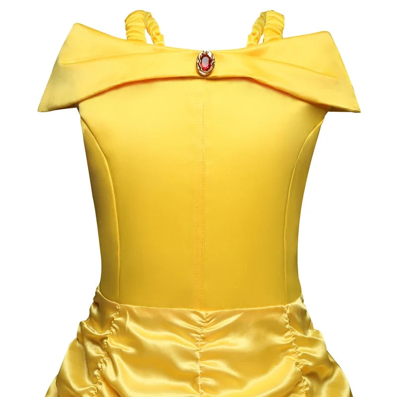 Belle Princess Dress Girls Dresses for Beauty and the Beast Kids Party Clothing Magic Stick Crown Children Costume