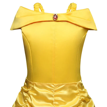 Belle Princess Dress Girls Dresses for Beauty and the Beast Kids Party Clothing Magic Stick Crown Children Costume