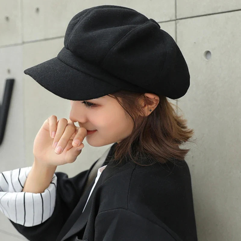 Beret Hat Autumn Winter Hats for Women Solid Plain Octagonal  Cap Men Lady Casual Wool Hat Winter Beret Women Painter Cap