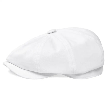 White Twill Cotton Newsboy Cap for Men Women Classic Cabbies Driver Apple Caps Gatsby Flat Hat Baker Boy Headpiece 003