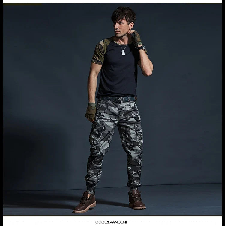 High Quality Khaki Casual Pants Men Tactical Joggers Camouflage Cargo Pants Multi-Pocket Fashions Black Army Trousers Work Wear