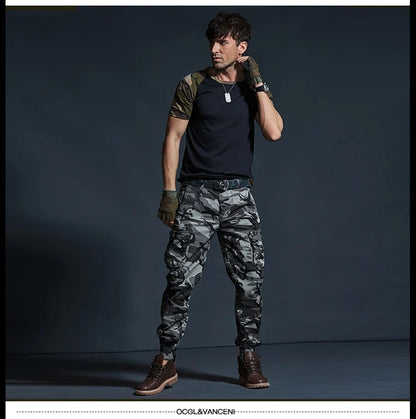 High Quality Khaki Casual Pants Men Tactical Joggers Camouflage Cargo Pants Multi-Pocket Fashions Black Army Trousers Work Wear