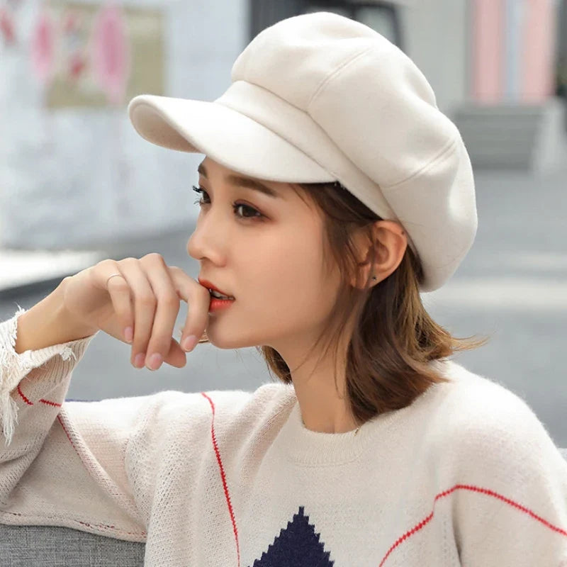Beret Hat Autumn Winter Hats for Women Solid Plain Octagonal  Cap Men Lady Casual Wool Hat Winter Beret Women Painter Cap