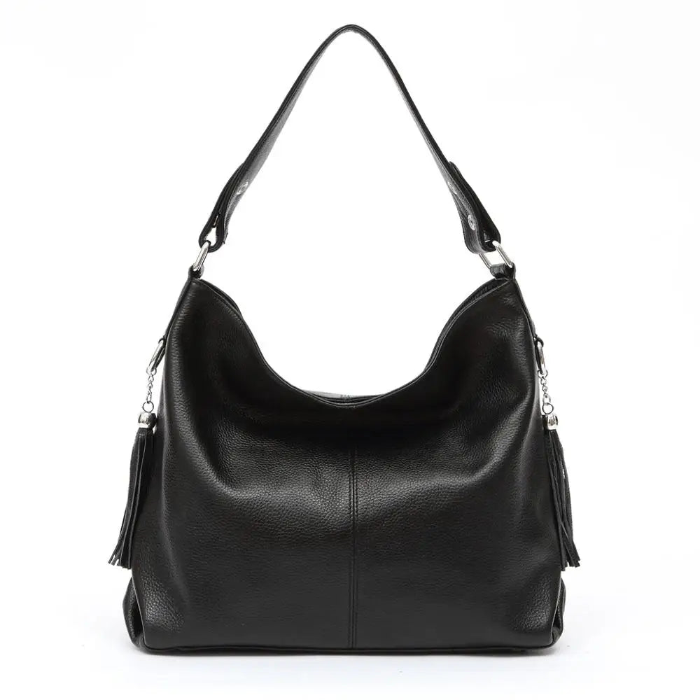 2026 New Fashion Soft Real Genuine Leather Tassel Women Handbag Elegant Ladies Hobo Shoulder Bag Messenger Purse Satchel