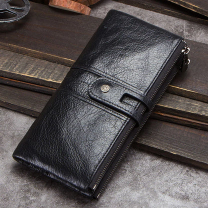 Men Clutch Wallet Genuine Leather Long Wallet Hasp Card Holder Vintage Male Zipper Coin Purse Money Clip Women Purse