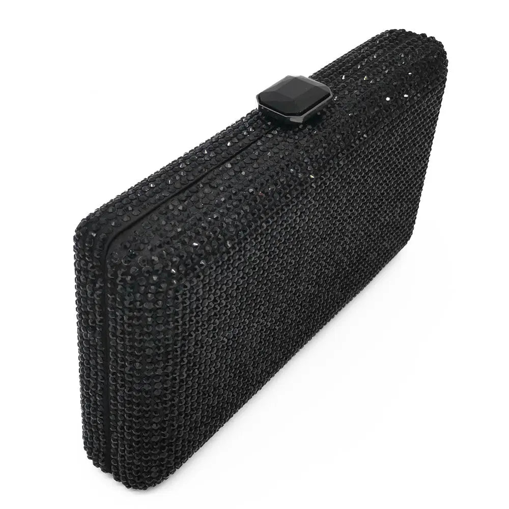 Women Black Crystal Clutch Evening Bags Wedding Bridal Rhinestone Box Handbags Party Dinner Diamond Clutch Purse