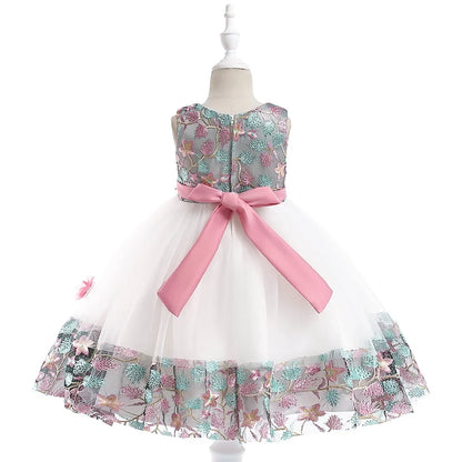 Summer Kids Girl Dress Embroidery Flower Girls Birthday Party Dresses Children Princess Prom Costums Formal Clothes 3 8 Years