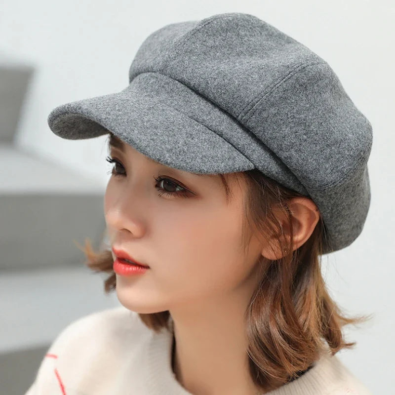 Beret Hat Autumn Winter Hats for Women Solid Plain Octagonal  Cap Men Lady Casual Wool Hat Winter Beret Women Painter Cap