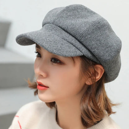 Beret Hat Autumn Winter Hats for Women Solid Plain Octagonal  Cap Men Lady Casual Wool Hat Winter Beret Women Painter Cap