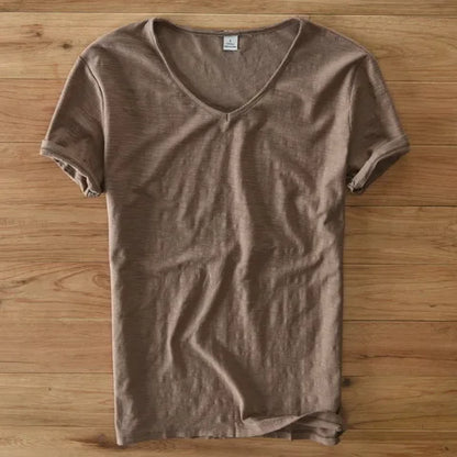 100% Cotton Short Sleeve V-Neck T Shirt Men Solid White Men T-Shirt Summer Comfortable and Breathable Soft Tshirt Mens Camiseta