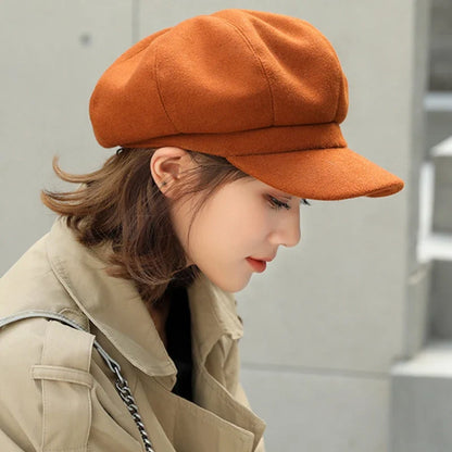 Beret Hat Autumn Winter Hats for Women Solid Plain Octagonal  Cap Men Lady Casual Wool Hat Winter Beret Women Painter Cap