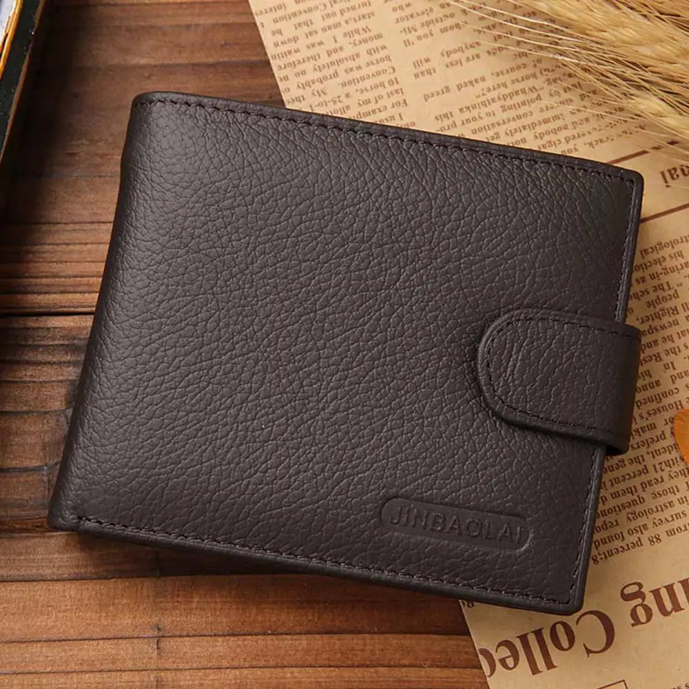 Retro Men Wallets Genuine Leather Card Horder Short Zipper Buckle Male Wallet Coin Pocket Photo Holder Men's Wallet