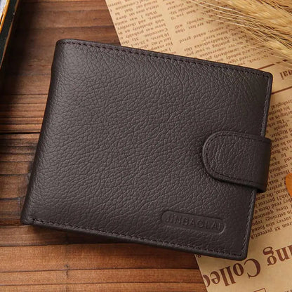 Retro Men Wallets Genuine Leather Card Horder Short Zipper Buckle Male Wallet Coin Pocket Photo Holder Men's Wallet