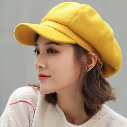 Beret Hat Autumn Winter Hats for Women Solid Plain Octagonal  Cap Men Lady Casual Wool Hat Winter Beret Women Painter Cap