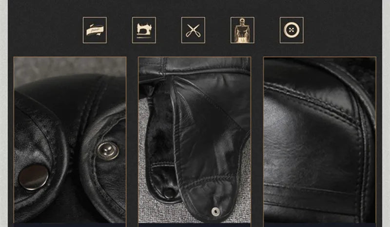 Genuine Leather caps Winter Warm Bomber Hats Sheepskin fuzz Earmuffs hat Men's Cap 모자 골프용품 땡처리 кепка casquette gorras hombre