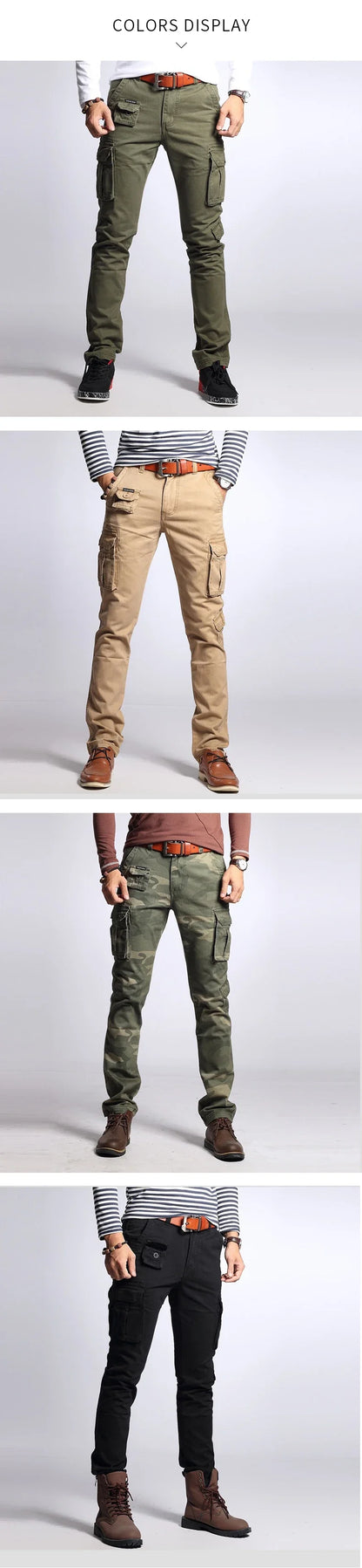 New Men Fashion Military Cargo Pants Slim Regualr Straight Fit Cotton Multi Color Camouflage Green Yellow Black Trousers