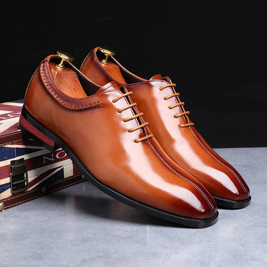 High Quality Retro Men Formal Leather Dress Shoes Pointed Toe Business Oxford Shoes Plus Size 38-48 Men Wedding Shoes
