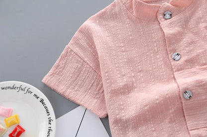 New Summer  Hot Sale Toddler Kids Baby Boys Shirt Cartoon Tops Denim Shorts Pants Outfits Set Baby Clothes