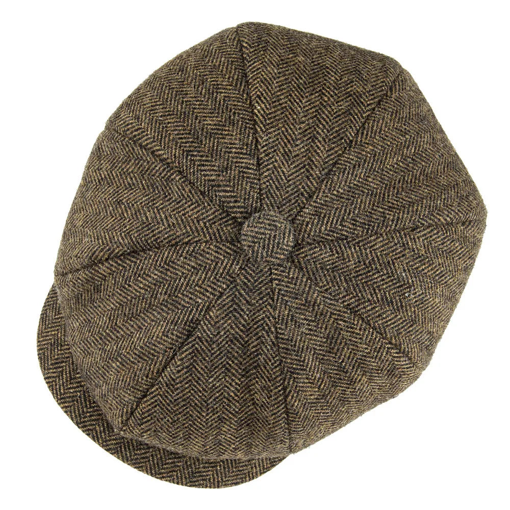 Wool Tweed Newsboy Cap Herringbone Men British Gatsby Retro Hat Driver Flat Cap for Male Vintage Herringbone Beret
