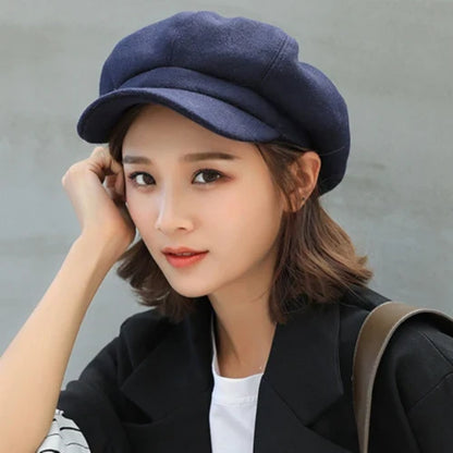 Beret Hat Autumn Winter Hats for Women Solid Plain Octagonal  Cap Men Lady Casual Wool Hat Winter Beret Women Painter Cap