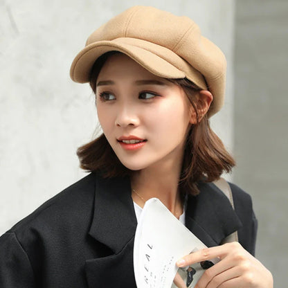 Beret Hat Autumn Winter Hats for Women Solid Plain Octagonal  Cap Men Lady Casual Wool Hat Winter Beret Women Painter Cap