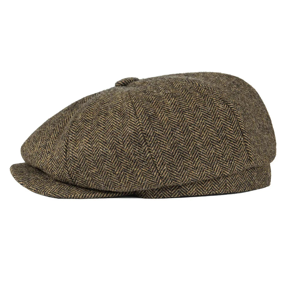 Wool Tweed Newsboy Cap Herringbone Men British Gatsby Retro Hat Driver Flat Cap for Male Vintage Herringbone Beret