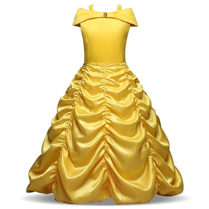 Belle Princess Dress Girls Dresses for Beauty and the Beast Kids Party Clothing Magic Stick Crown Children Costume
