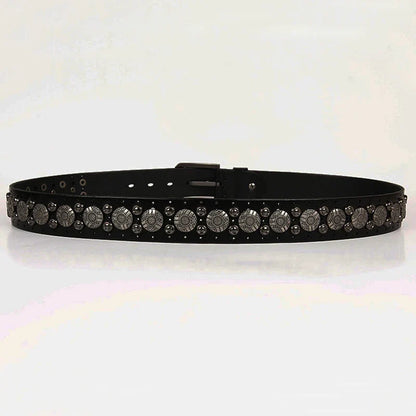 Hip Hop Metal Round Rivet Cowboy Belt Genuine Leather Cowskin Men Belt Punk Big Rivet Jeans Studded Belts For Men Ceinture Homme