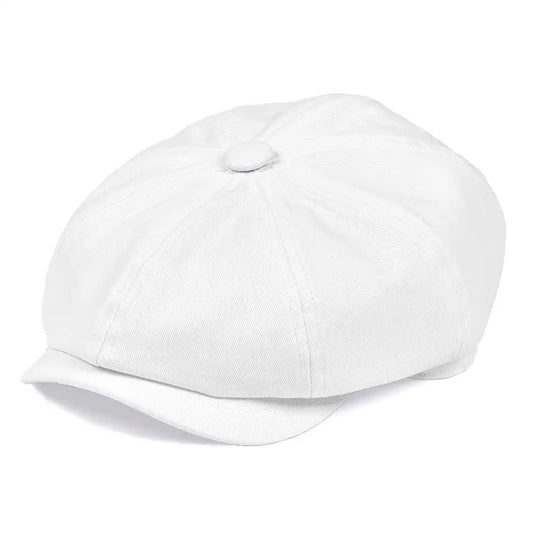 White Twill Cotton Newsboy Cap for Men Women Classic Cabbies Driver Apple Caps Gatsby Flat Hat Baker Boy Headpiece 003