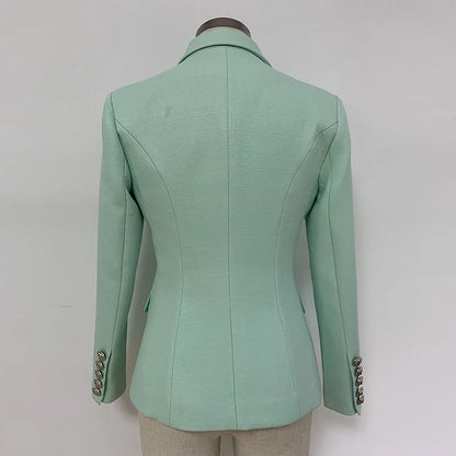 HIGH STREET 2026 Classic Baroque Designer Jacket Women's Metal Lion Buttons Double Breasted Textured Blazer Mint Green