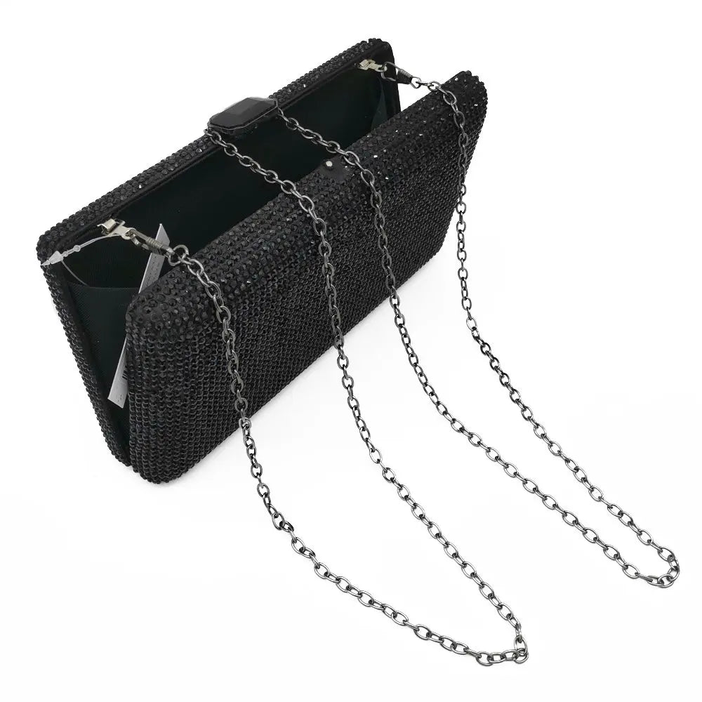 Women Black Crystal Clutch Evening Bags Wedding Bridal Rhinestone Box Handbags Party Dinner Diamond Clutch Purse